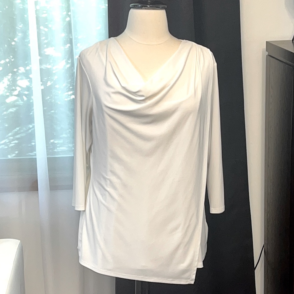 White Cowl Neck Knit Blouse